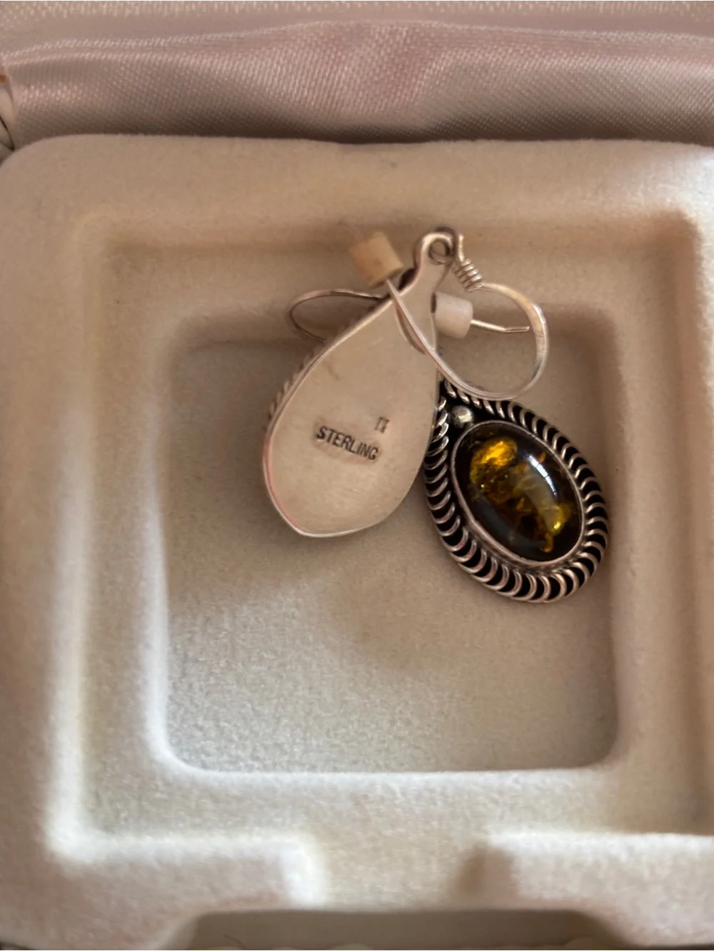 Sterling Silver Teardrop Amber Earrings - Honey Amber